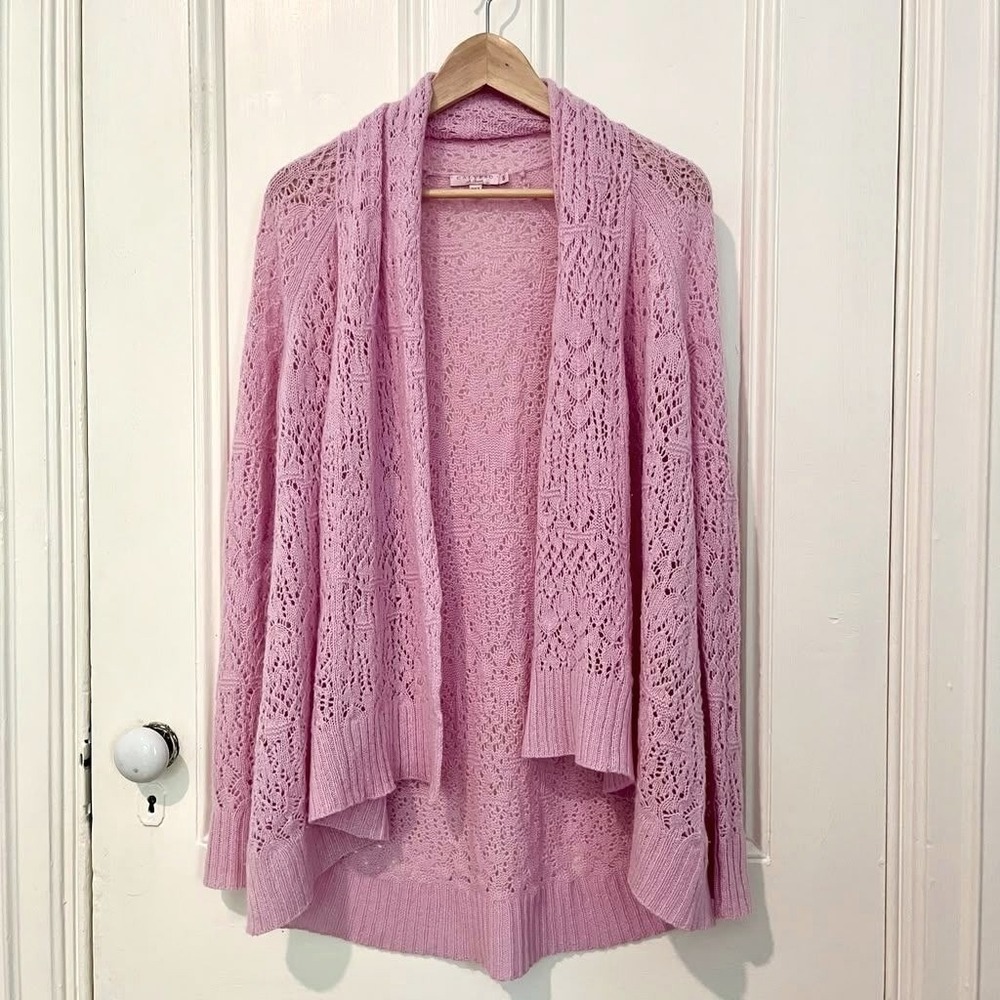Calypso St. Barth Cashmere Pointelle Open Cardigan Sweater Pink Small Balletcore